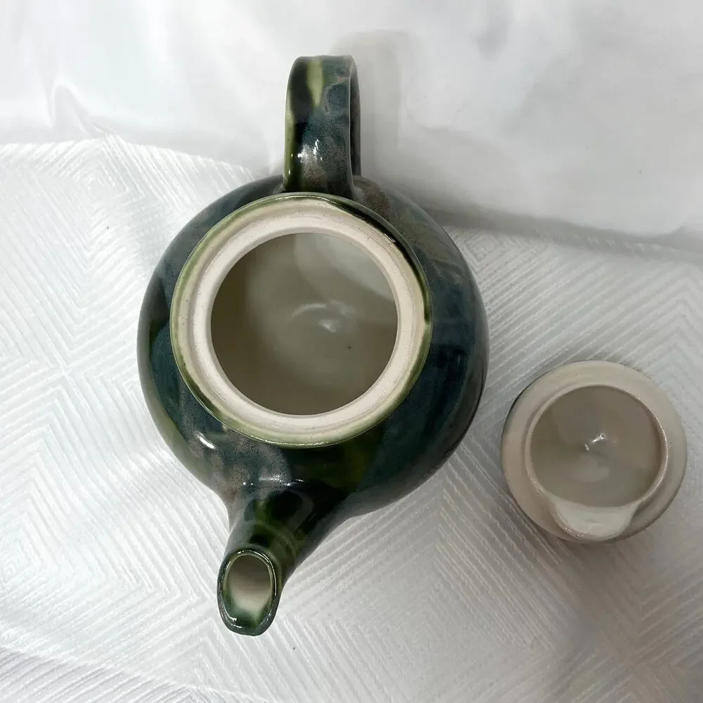 Handmade Ceramic Teapot Domed Lid Blue Green Glaze 6